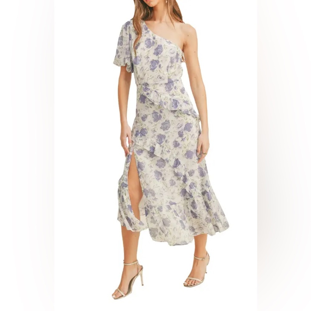 Lush White and Purple Asymmetrical Ruffled One Shoulder Dress